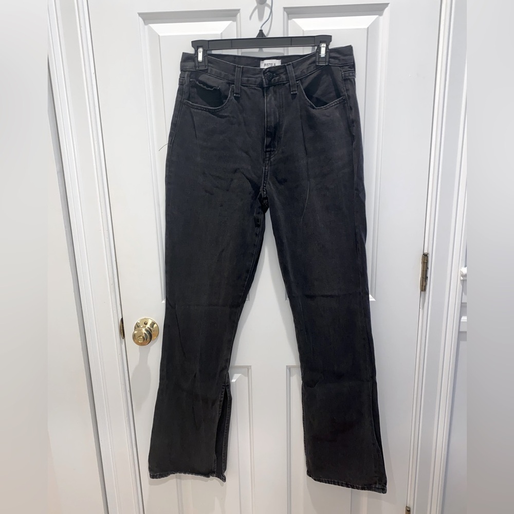 Pistola Alexa High Rise Slim Flare Slit Black Denim Jeans Sz 28